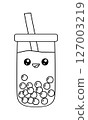 Kawaii style bubble tea glass with boba pearls and straw, vector outline for coloring book 127003219