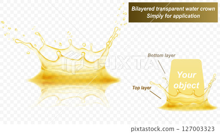 Water crown with two layers. Splash of water with reflection. 127003323