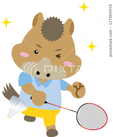 Horse character playing badminton (2026, Year of the Horse) 127003459