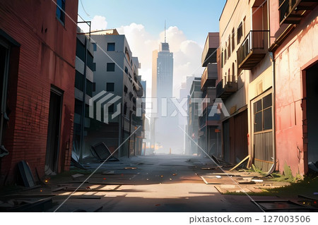 Game background: Abandoned and deserted cityscape 127003506