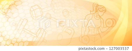 Fitness themed background in yellow. 127003537