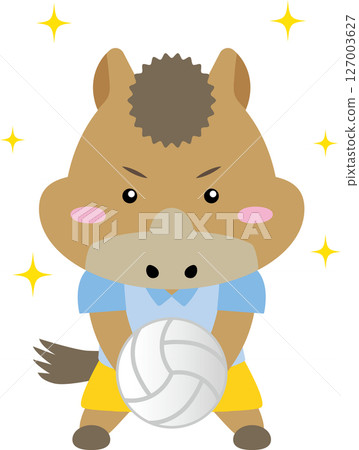 馬年排球馬角色 | 充滿活力的運動插畫，完美契合新年 127003627