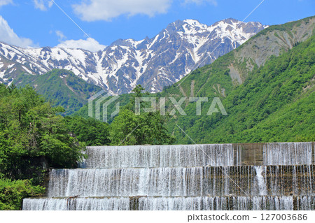 Hakuba in early summer: Mt. Goryu with remaining snow Hakuba in early summer: Mt. Goryu with remaining snow 127003686