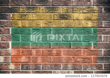 Lithuania flag on brick wall background Lithuania flag on brick wall background 127003876