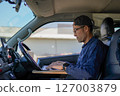 在車上用電腦工作的男人 127003879