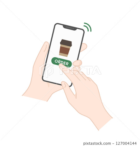 透過智慧型手機訂購咖啡的圖示/插圖(行動訂購) 透過智慧型手機訂購咖啡的圖示/插圖(行動訂購) 127004144