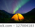 Aurora Borealis Over Mountain Camping Tent 127004183