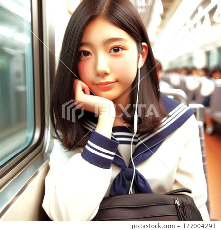 Female student riding a train 127004291