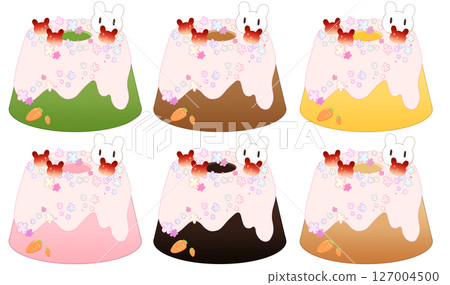 彩色兔子戚風蛋糕插畫 彩色兔子戚風蛋糕插畫 127004500