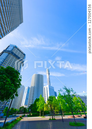 [Kanagawa Prefecture] An early morning walk around Takashima Central Park, lined with tower apartments and office buildings, in May 127004556