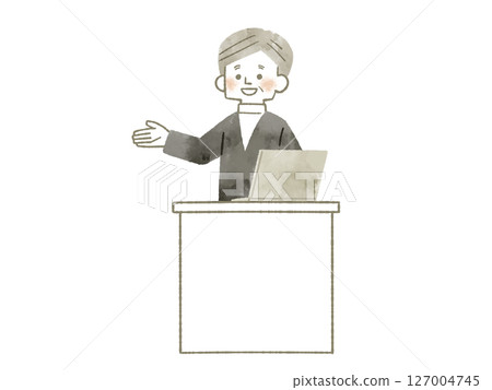 一位男士站在講台前進行講解 - 水彩畫 一位男士站在講台前進行講解 - 水彩畫 127004745