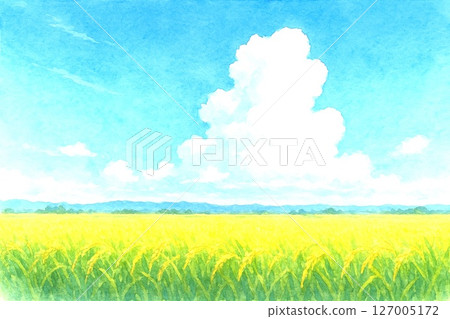 夏季圖像插圖 夏季藍天白雲的寬敞風景 127005172