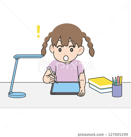 Girl studying on tablet at desk. I got it. Girl studying on tablet at desk. I got it. 127005299