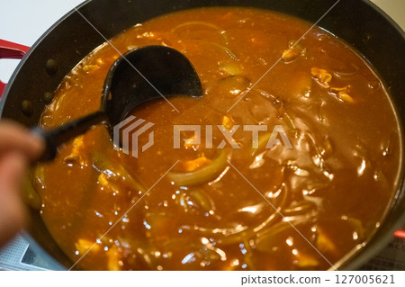 Cooking curry in a frying pan 127005621