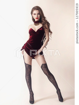 Woman in black stockings AI generated material Woman in black stockings AI generated material 127005919