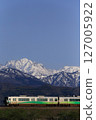 愛之風富山鐵道的521系列車以立山為背景行駛 127005922
