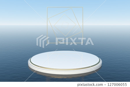 Round platform floating on the water surface, 3d Round platform floating on the water surface, 3d 127006055