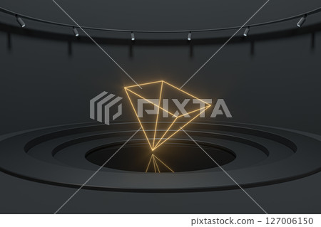 Luxury showcase room with glowing geometrical gem, 127006150