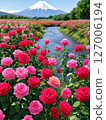 Spring roses and Mt. Fuji scenery 127006194