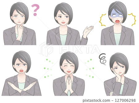 Bust-up set illustration of a middle-aged business woman in a light gray suit 127006298
