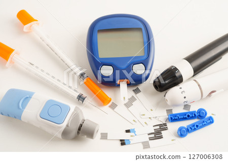 Glucometer lancet and  test strips testing  sugar for diabetes. 127006308