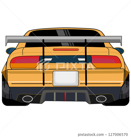 Rear View of Yellow Sports Car Illustration. japan car. cartoon Rear View of Yellow Sports Car Illustration. japan car. cartoon 127006570