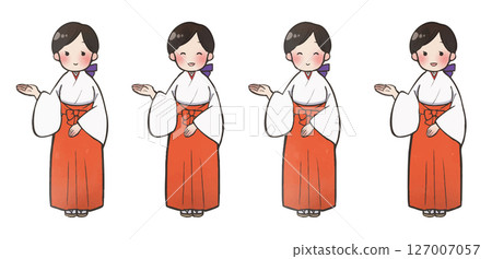 插畫材料：手繪風格的巫女組（右側） 127007057