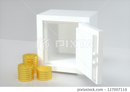 Mechanical safe, with shiny golden coins beside, Mechanical safe, with shiny golden coins beside, 127007118