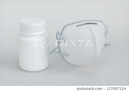 Medical mask with white background,3d rendering. 127007124