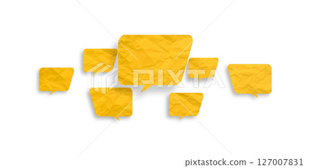 Yellow speech bubble crumpled paper isolated on transparent background Yellow speech bubble crumpled paper isolated on transparent background 127007831