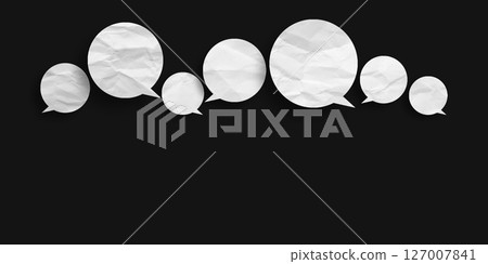 White crumpled speech bubbles isolated on black background. White crumpled speech bubbles isolated on black background. 127007841