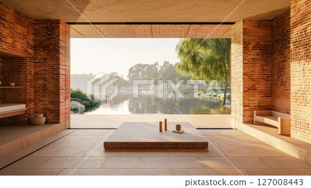 Interior of a luxury villa built along a gentle river Interior of a luxury villa built along a gentle river 127008443