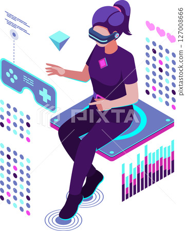 Isometric Woman Engaged in Metaverse Gaming 127008666