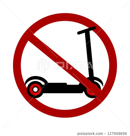 Sign prohibiting scooters on white background. Vector illustration. Sign prohibiting scooters on white background. Vector illustration. 127008698