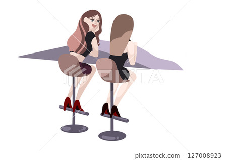 人物插圖：酒吧裡聊天的女人 127008923