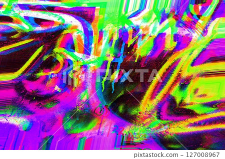 Vivid Acid Glitch Art in Neon Pink, Green, Yellow for 90s, Y2K Aesthetic 127008967