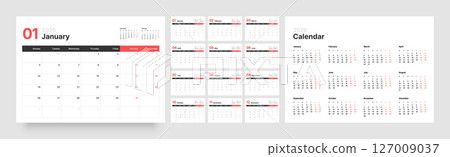 Monthly calendar layout for 2026. Planner diary. 127009037