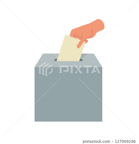 選舉投票圖示。選舉插圖,顯示一個人將選票放入投票箱。 選舉投票圖示。選舉插圖,顯示一個人將選票放入投票箱。 127009286
