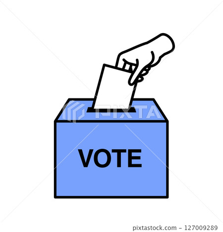選舉投票圖示。選舉插圖,顯示一個人將選票放入投票箱。 選舉投票圖示。選舉插圖,顯示一個人將選票放入投票箱。 127009289
