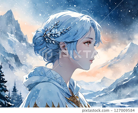 站在雪地裡的美麗頭髮的女人 127009584