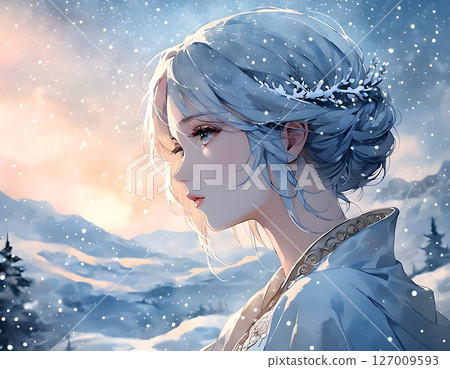 Young woman standing in the snow Young woman standing in the snow 127009593