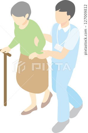 Isometric nursing care welfare medical people male female nurse care worker senior elderly illustration 127009812