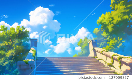 夏季樓梯風景，動漫風格 127009827