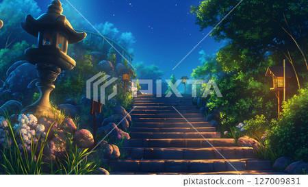 Night sky and stairs scene, anime style 127009831