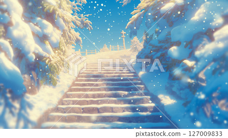Scenery of snowy stairs, anime style Scenery of snowy stairs, anime style 127009833