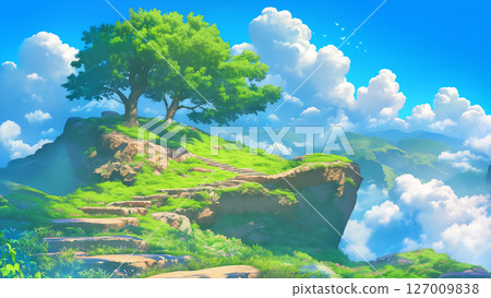 Scenery of stairs on a hill, anime style 127009838