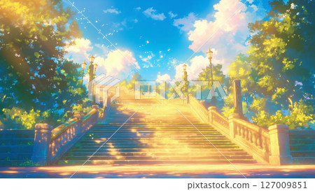 燈光閃耀的樓梯風景，動漫風格 127009851