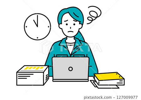 A female worker having trouble with overtime desk work 127009977