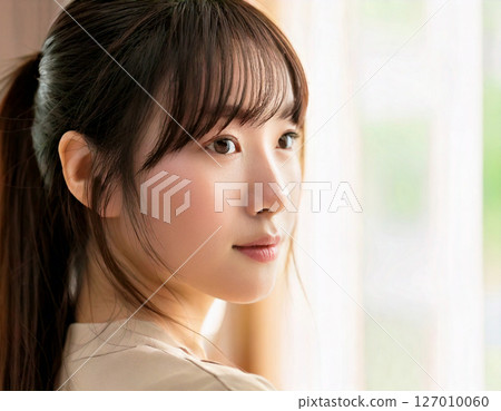 年輕女子凝視遠方 — — 特寫 年輕女子凝視遠方 — — 特寫 127010060