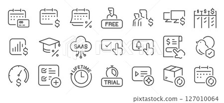 Saas icon set. It included subscription, package, renew, software as a service and more icons. 127010064